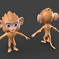 Cartoon Monkey 3D Models With Front And Back Views Big Ears Blue Eyes Open Arms