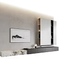 Modern Minimalist TV Background Wall With Gray Wall Black White Painting And Storage Cabinets
