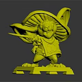 Cute Anthropomorphic Mouse Character Wearing Large Hat Holding Sword on Base with Yellow Shards