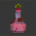Magic Weapon Pink Bottle With Green Leaf Decoration And Red Tag 3d model
