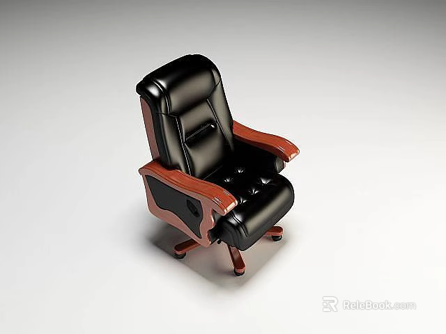 Technology Exhibition Hall Interior Featuring Black Leather Armchair With Wooden Arms And Wheels 3d model 
