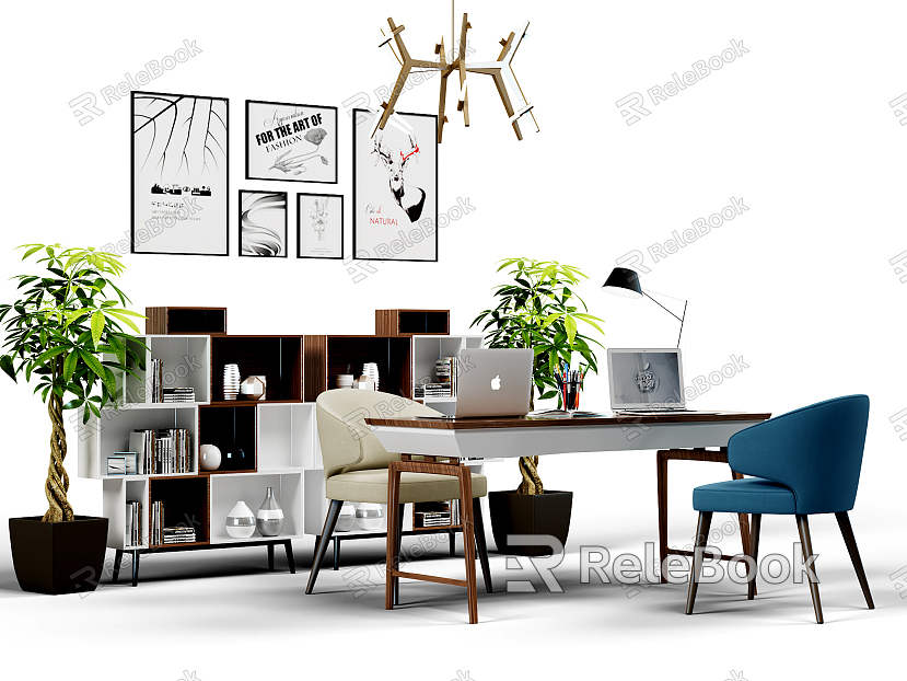 Modern desk and chair bookcase model