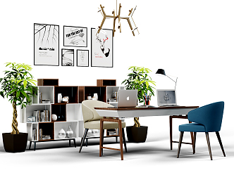 Modern desk and chair bookcase 3d model