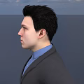 A Man Wearing Dark Blazer Blue Shirt Gray Pants With Arms Outstretched On Gray Background