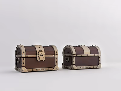 Vintage Decorative Treasure Chests With Metal Rivets And Leather Straps 3d model