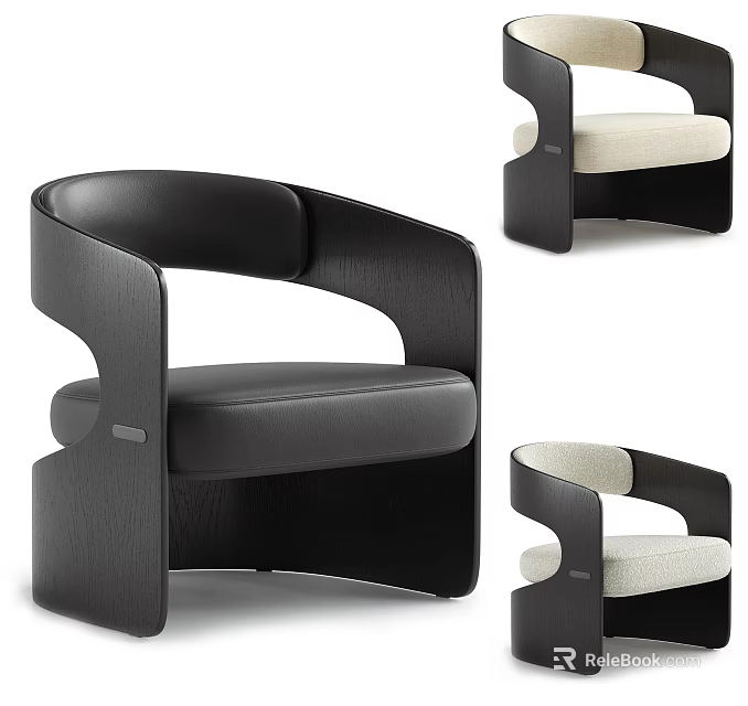 Modern Leisure Chair With Curved Frame And Comfortable Beige Cushion Design 3d model 