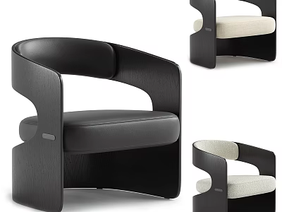 Modern Leisure Chair With Curved Frame And Comfortable Beige Cushion Design 3d model