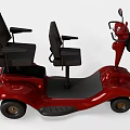 Red Two Seater Mobility Scooter With Black Seats Front Basket And Electric Design