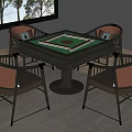 Mahjong Entertainment Table With Green Top Black Base And Four Brown Black Backrest Chairs