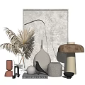 Stylish Decorative Ornament Collection With Framed Art Dried Palm Leaves Ceramic Vase Mushroom Candle And Decorative Balls