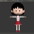 Cartoon Girl with Black Hair Red Skirt White Top Arms Outstretched Standing on White Platform