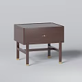Modern Dark Brown Nightstand With Single Drawer Gold Handle And Slim Legs