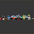 Colorful Geometric Shapes Display Setup With Display Plate And Labels
