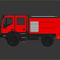 Red IVECO Fire Truck With Blue Emergency Lights And Roof Equipment