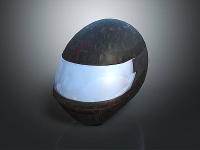 Dark Textured Helmet Featuring Transparent Visor And Glowing Sci Fi Design Effect 3d model