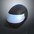 Dark Textured Helmet Featuring Transparent Visor And Glowing Sci Fi Design Effect 3d model