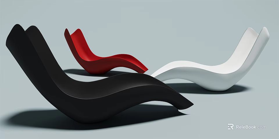 Modern Curved Lounge Chair Design In Black Red And White Colors 3d model 