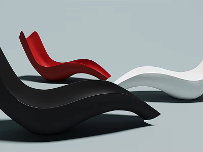 Modern Curved Lounge Chair Design In Black Red And White Colors 3d model
