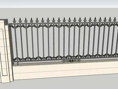 Classic Building Exterior Wall With Ornate Wrought Iron Fence And Stone Base 3d model