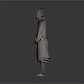Ancient Terracotta Sculpture Carving of Standing Figure with Crossed Hands and Traditional Robe