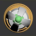 Futuristic Sci Fi Weapon With Gold White Black Cylindrical Design Green Glowing Tip Metallic Finish