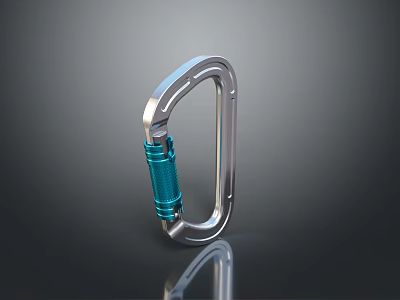 Durable Metal Carabiner With Blue Spring Locking Mechanism And Smooth Surface Reflection 3d model