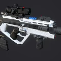 Futuristic White And Black Weapon Featuring Tactical Scope Advanced Design And Ergonomic Grip
