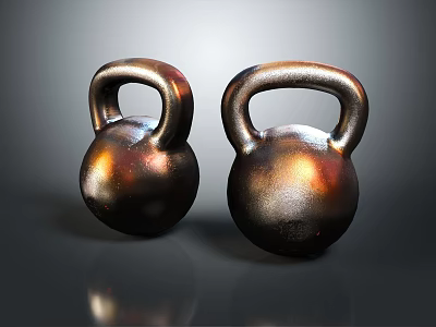Two Shiny Metal Kettlebells Fitness Equipment for Strength Training and Workout 3d model
