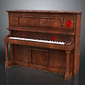 Musical Instrument And Art Supplies Showcasing Brown Wooden Upright Piano With Red Paint Marks
