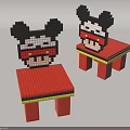 Pixel Art Mickey Mouse Themed Stools Featuring Red Seats And Yellow Borders 3d model