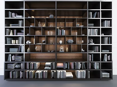 Stylish Modern Bookcase Interior Design With Shelves Books Decorative Items And Glassware 3d model