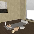 Essential Home Fitness Equipment With Yoga Mat Blocks Bolster And Water Bottle On Wooden Floor