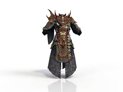 Ancient Warrior Armor With Golden Decorations Spikes And Ornate Green Gold Design 3d model