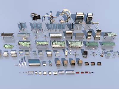 Diverse Medical Equipment Assortment Featuring Surgical Tables Instrument Stands And Trays 3d model