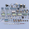 Diverse Medical Equipment Assortment Featuring Surgical Tables Instrument Stands And Trays