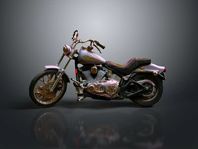 Vintage Style Motorcycle With Pink Chrome Accents Black Leather Seat And Shiny Engine Details 3d model