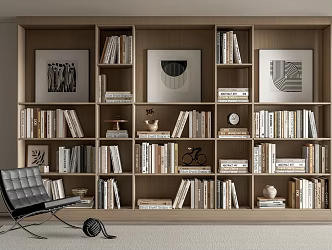 Modern Bookcase Book Decoration Decorative Cabinet Top Bookcase Leisure Chair 3d model
