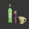 Cute Daily Necessities Set With Green Rabbit Toothpaste Pink Toothbrush And Yellow Smiley Mug