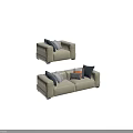 Modern Beige Sofa Set With Colored Pillows And Checkered Cushion Design 3d model
