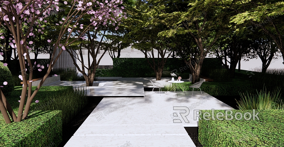 Modern Courtyard Residential Area Axis Landscape Under Forest Leisure Living Room Atrium Garden Waterscape Flowing Wall model