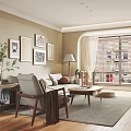 Cozy Neutral Tones Living Dining Room Interior With Sofa Coffee Table Wall Art Floor Lamp