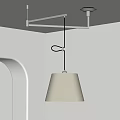 Modern Brass Frame Pendant Light With Warm Light Hanging In White Room With Arch Window