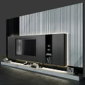 Modern TV Wall Design With Marble Texture And Floating Shelves Lighting 3d model