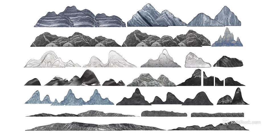 Garden Decor With Various Mountain Patterns And Different Design Styles For Landscaping 3d model