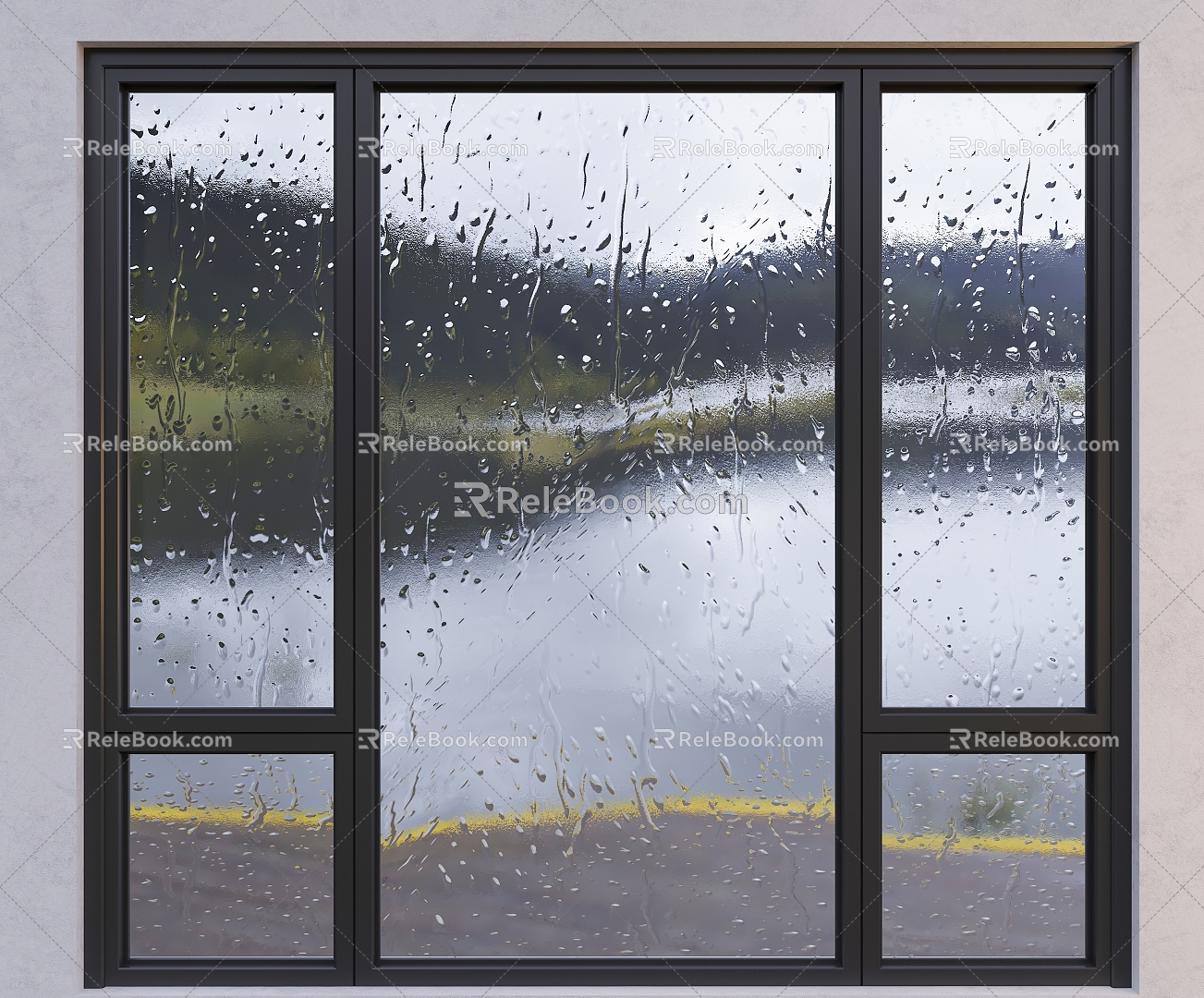 Modern casement window rainy day glass after rain window aluminum alloy window 3d model