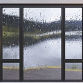 Modern casement window rainy day glass after rain window aluminum alloy window 3d model