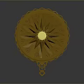 Golden Circular Clothing Accessory With Radiant Pattern And Carved Edges