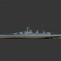 Blue Warship Model As Water Vehicle With Red And White Striped Hull