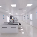 Modern Spacious White Laboratory Interior With Lab Benches Stools Ceiling Lights And Wall Charts 3d model
