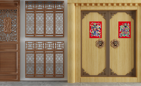 New Chinese style door solid wood door window grilles 3d model